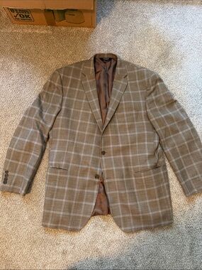 Joseph A Bank Men's Brown Windowpane Blazer - 48L